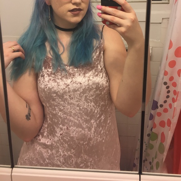 SOLD Pink Crushed Velvet Slip Dress - Picture 2 of 2